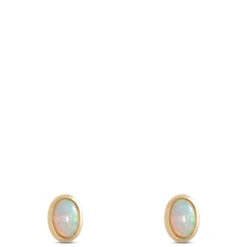 Bezel Set Oval Opal Stud Earrings, 14K Yellow Gold