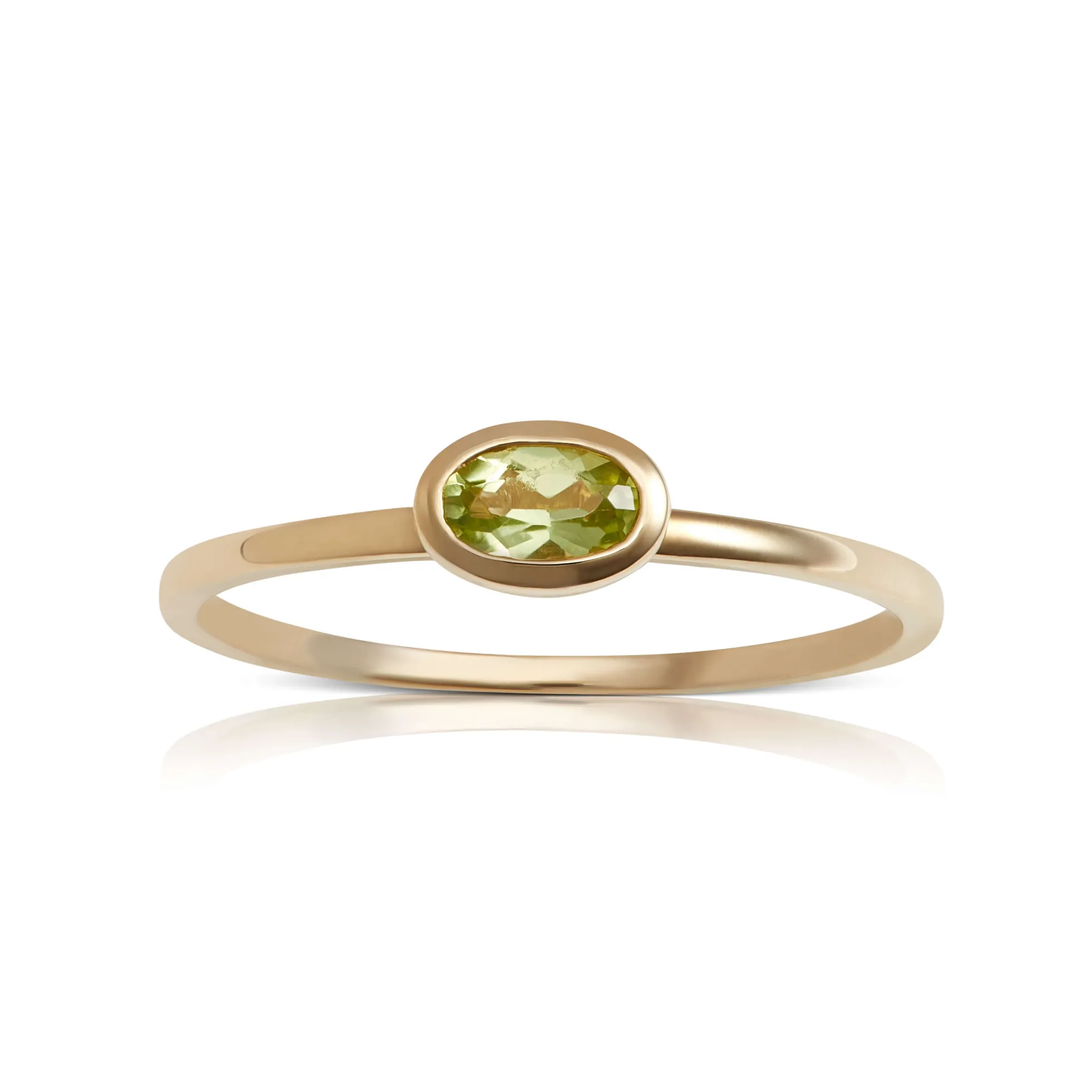 Bezel Set Oval Peridot Ring 14K