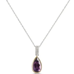 Bezel Set Pear Shaped Amethyst Pendant, 14K White and Yellow Gold