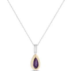 Bezel Set Pear Shaped Amethyst Pendant, 14K White and Yellow Gold