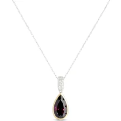 Bezel Set Pear Shaped Rhodolite Pendant, 14K White and Yellow Gold