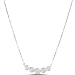 Bezel Set Round Diamond Necklace, 14K White Gold