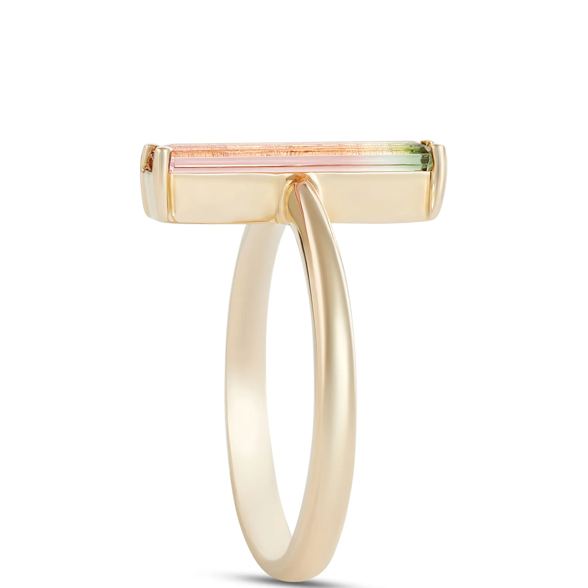 Bi-Colored Emerald Cut Tourmaline Ring, 14K Yellow Gold