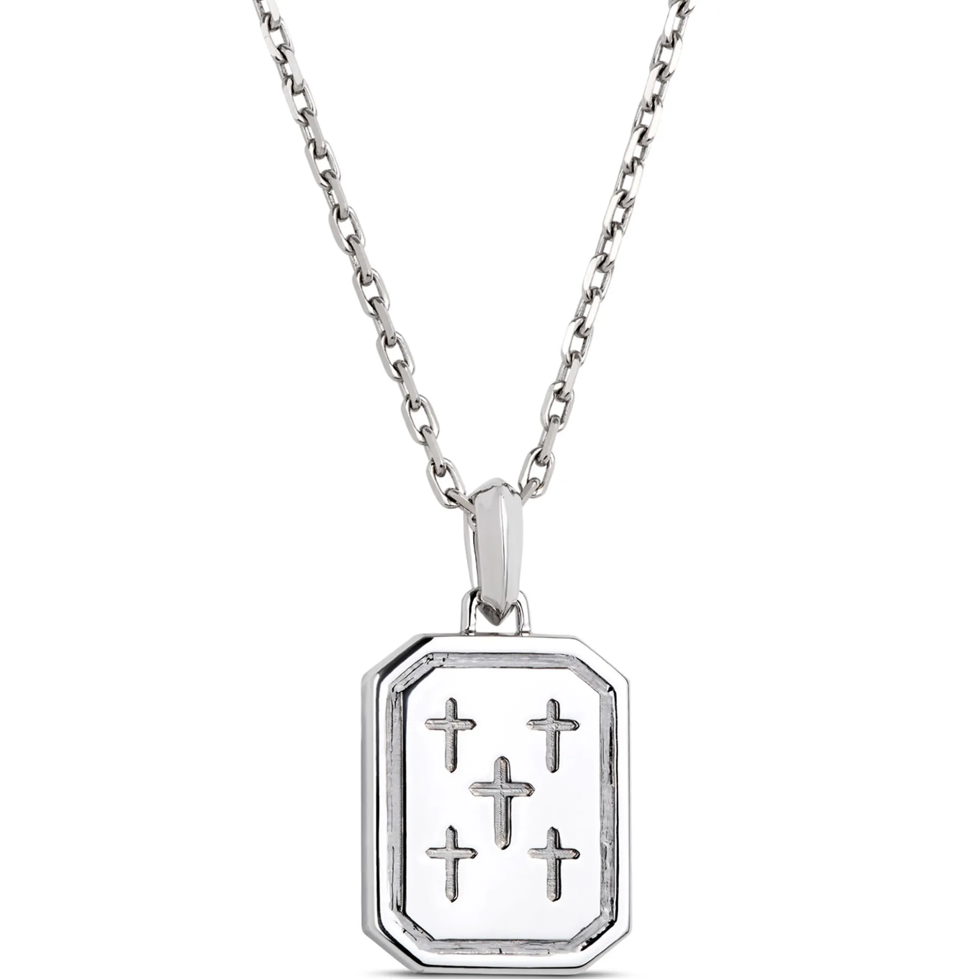 Blue Sapphire and Diamond Dog Tag Necklace, 18K White Gold