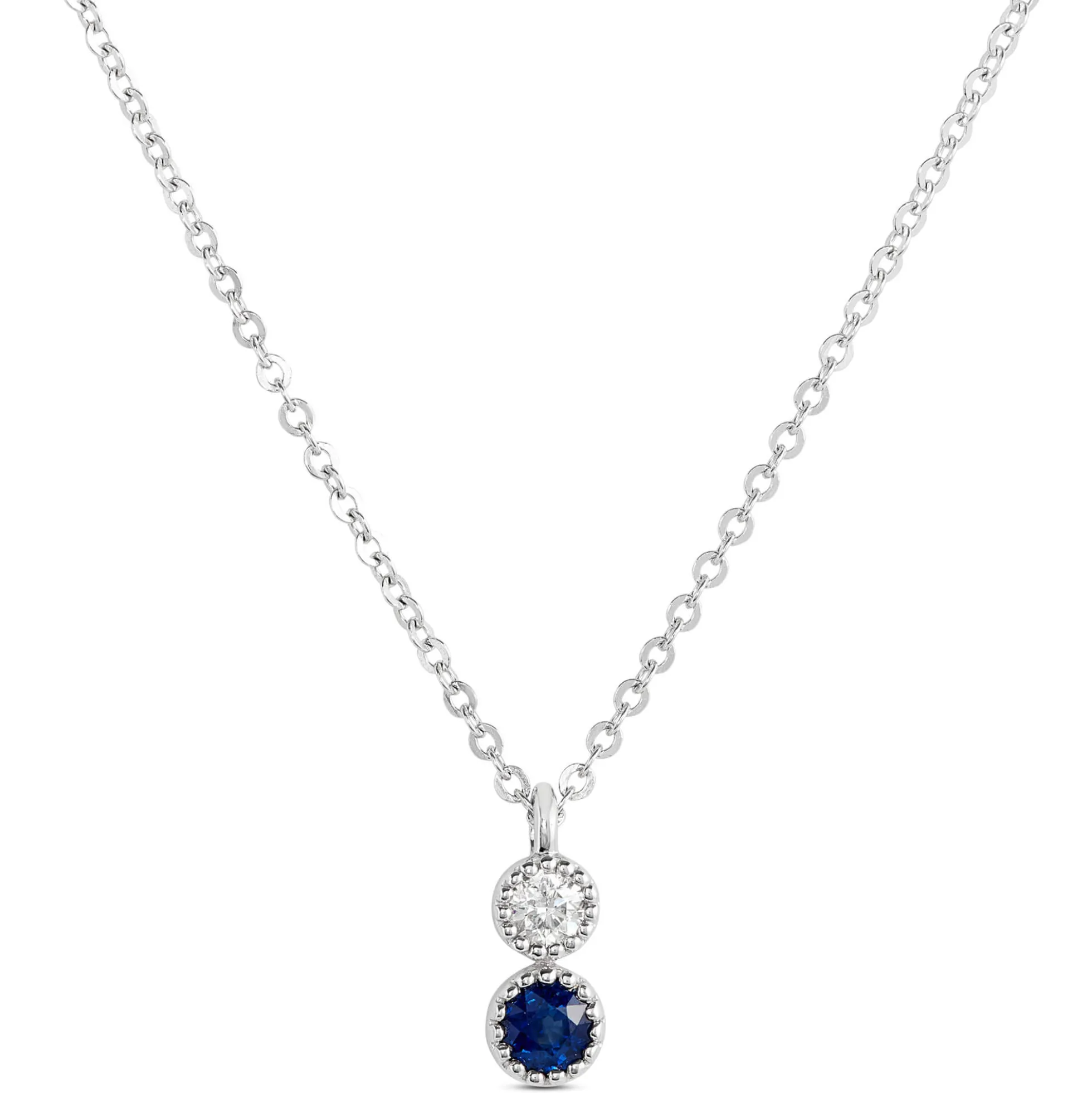 Blue Sapphire and Diamond pendant, 14K White Gold