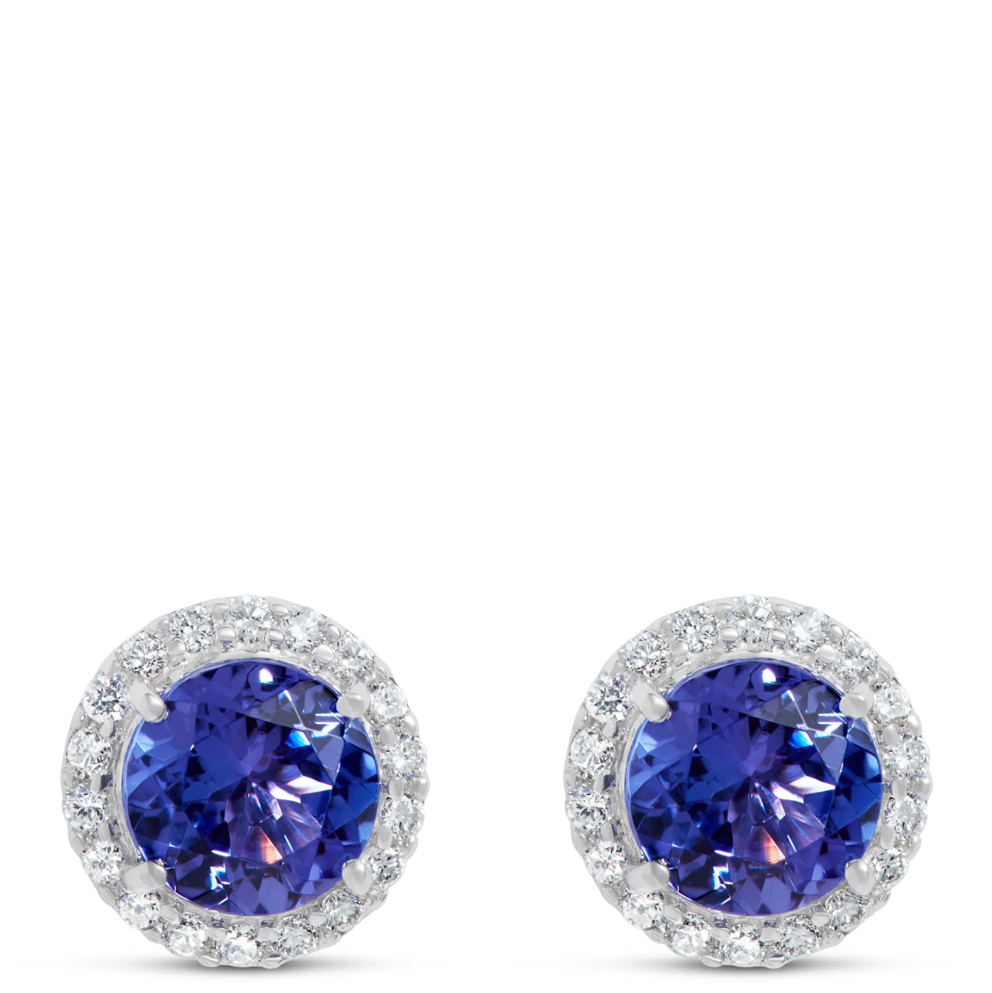 Blue Tanzanite and Diamond Halo Studs, 14K White Gold