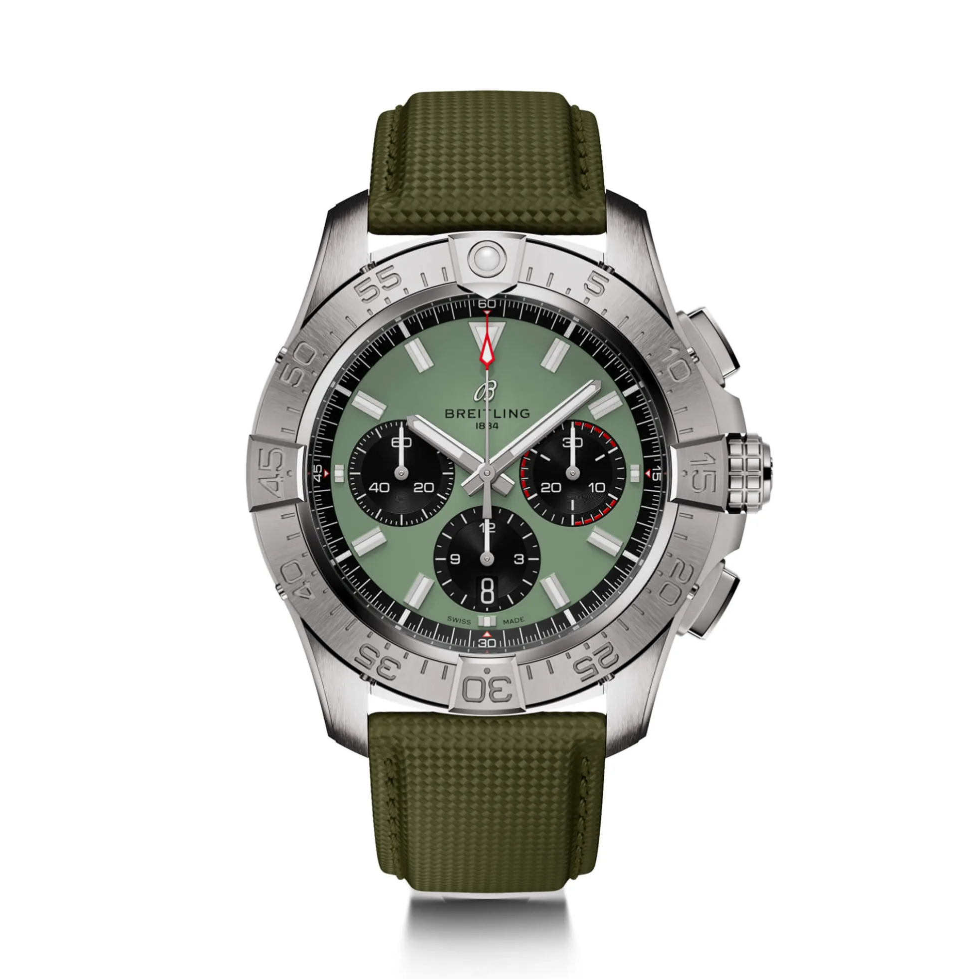 Breitling Avenger B01 Chronograph Watch Green Dial Green Leather Strap, 44mm