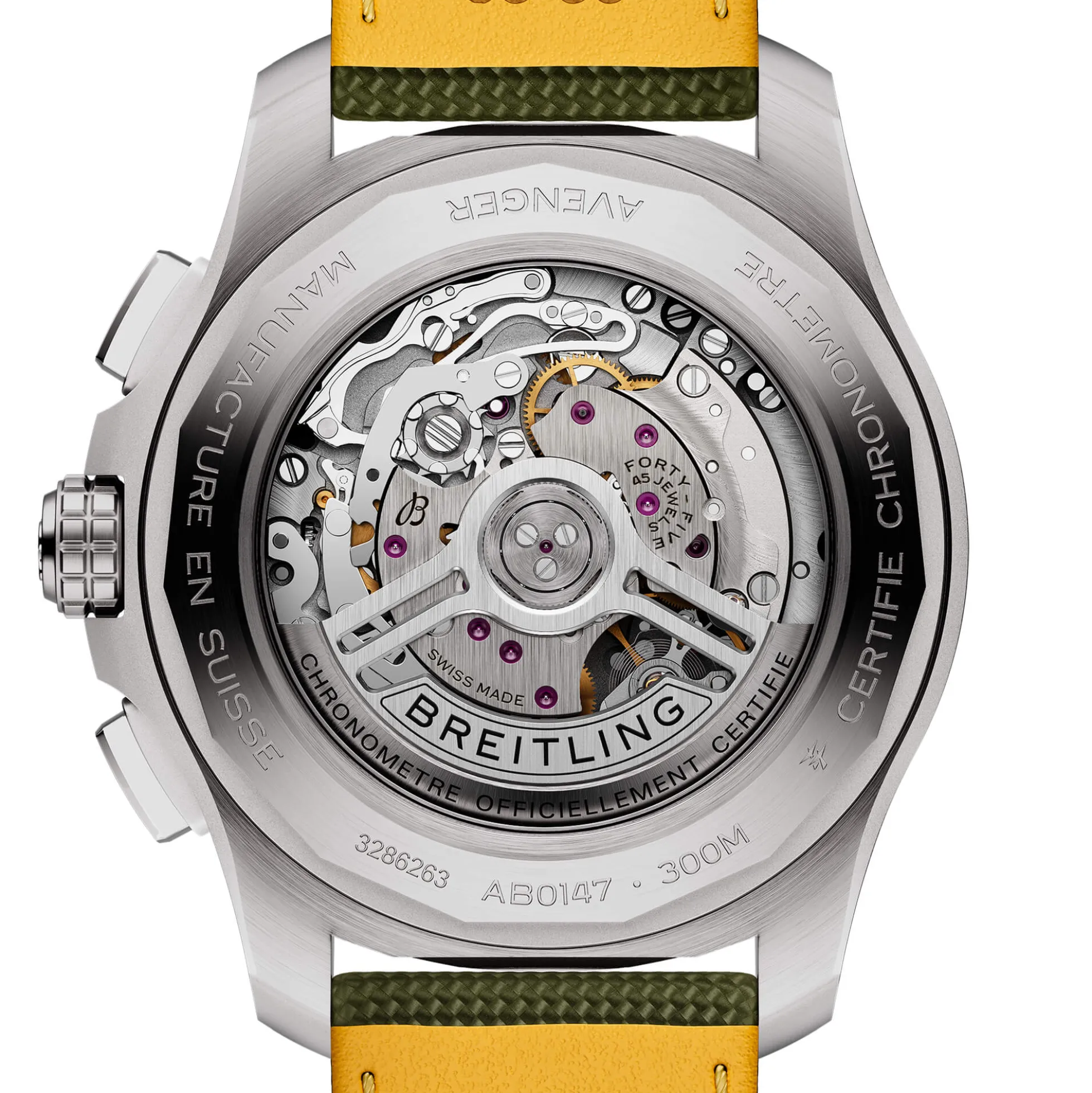 Breitling Avenger B01 Chronograph Watch Green Dial Green Leather Strap, 44mm