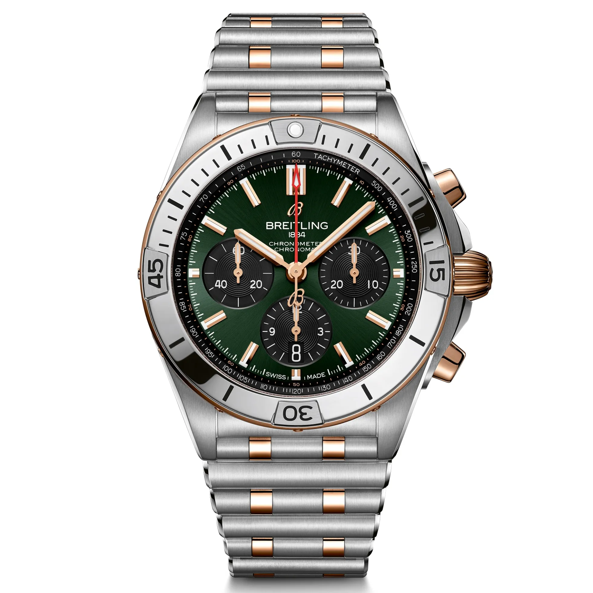 Breitling Chronomat B01 42 Stainless Steel & 18K Red Gold Rouleaux Bracelet Green Dial, 42mm