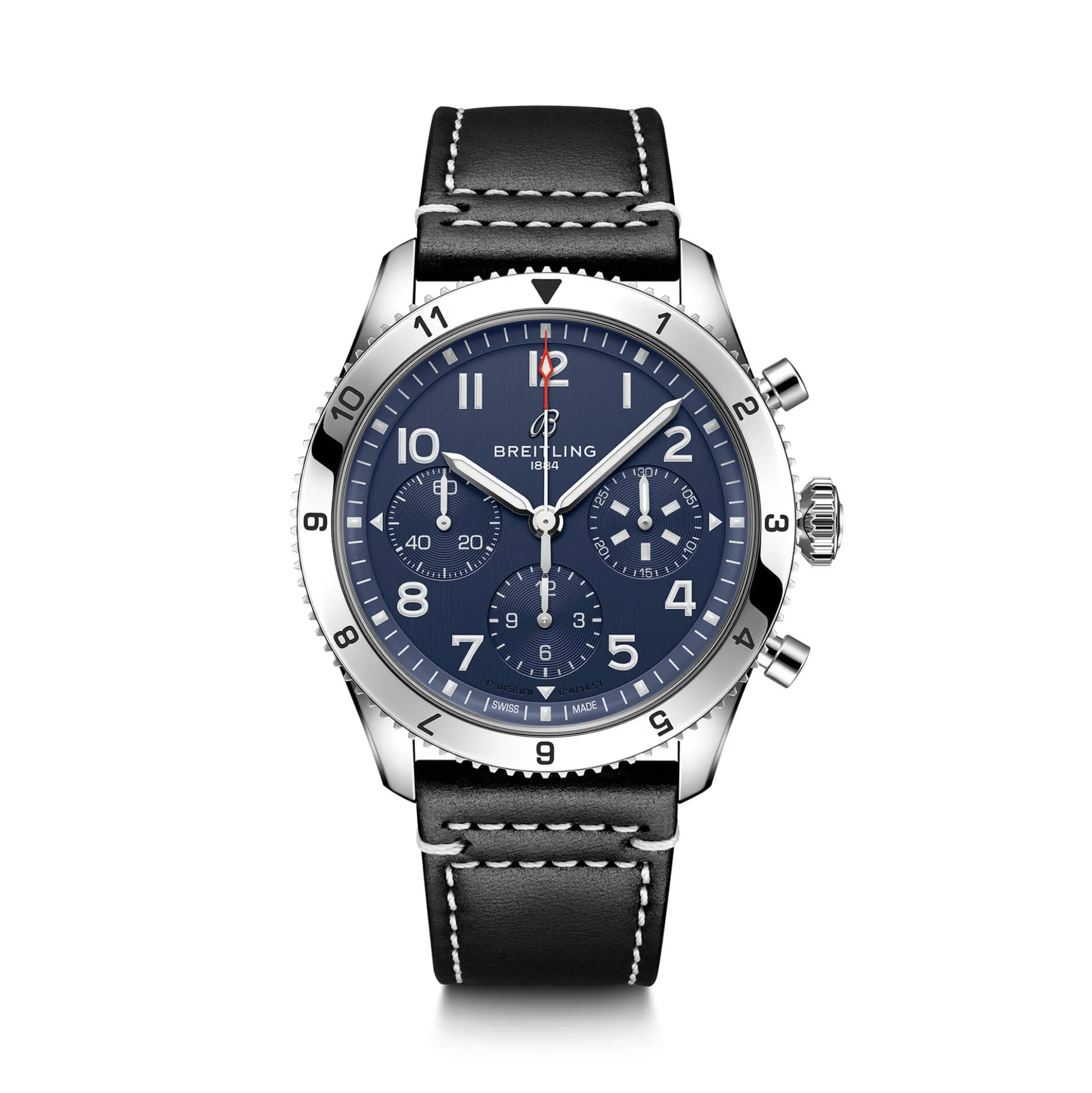 Breitling Classic AVI Chronograph Tribute to Vought F4U Corsair Watch Blue Dial Black Leather Strap, 42mm