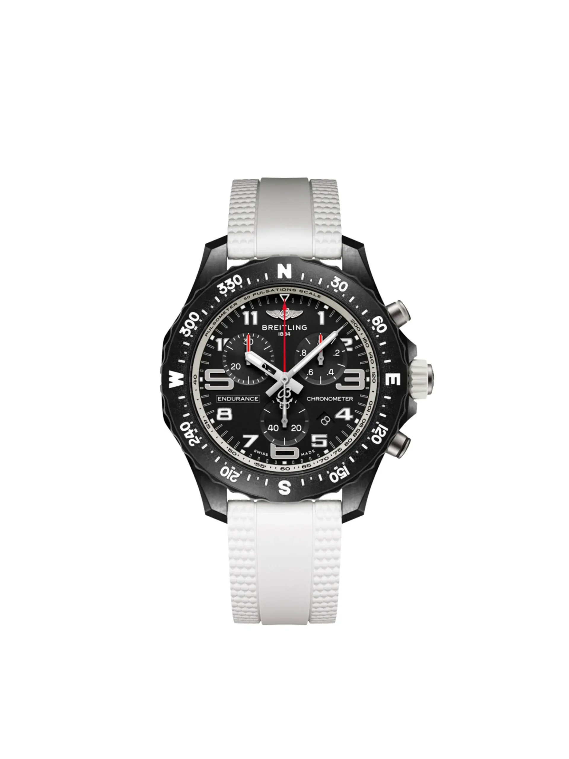 Breitling Endurance Pro Black Dial And White Rubber Strap Watch, 38mm