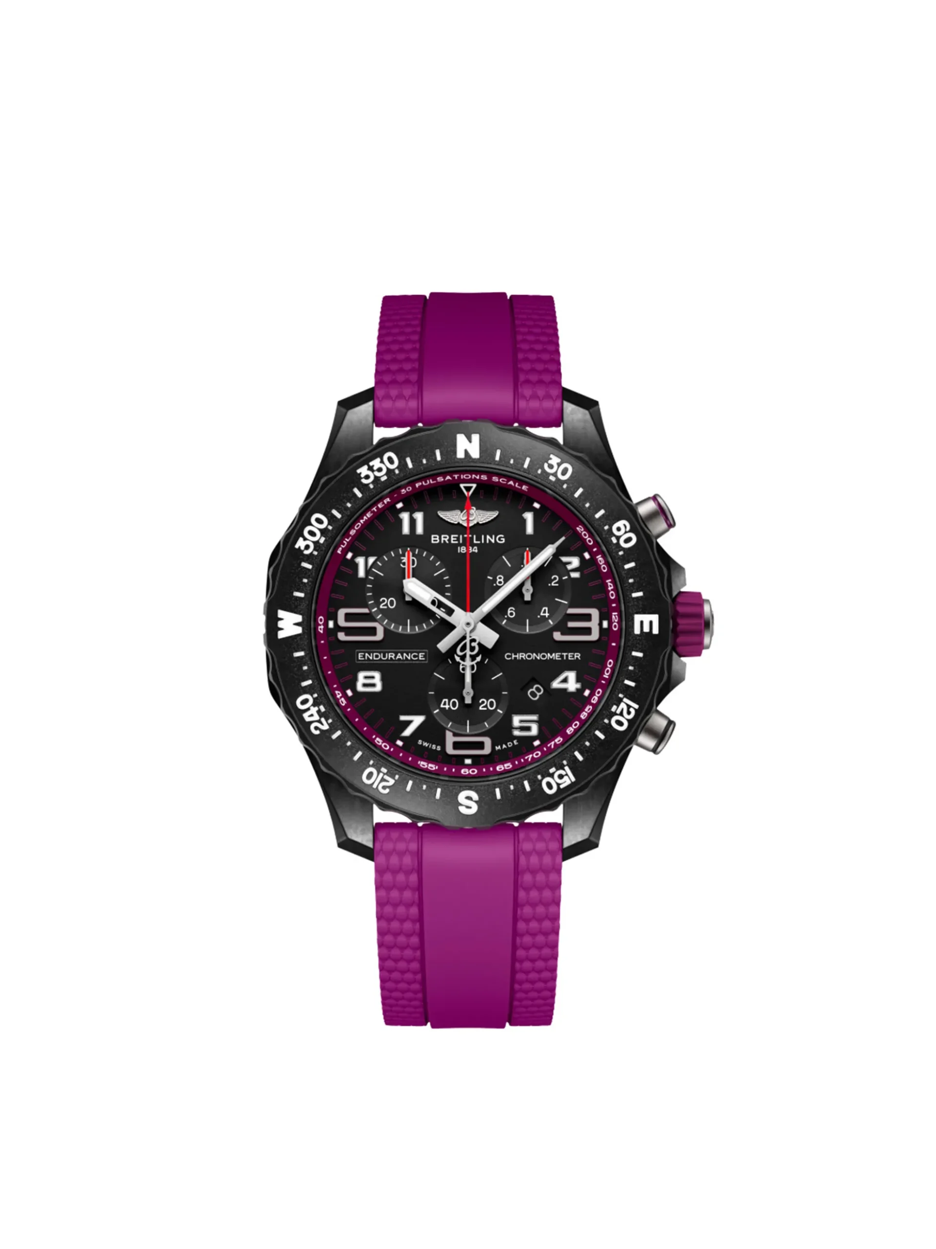 Breitling Endurance Pro Black Dial And Purple Rubber Strap Watch, 38mm