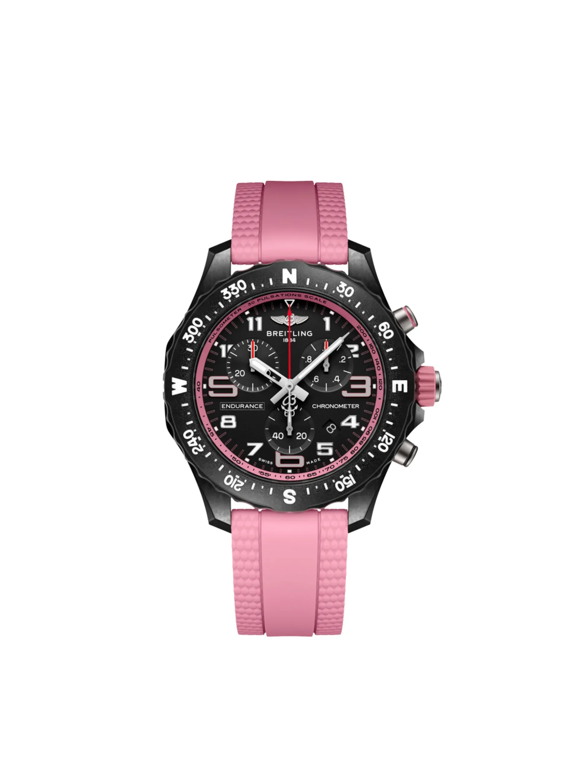 Breitling Endurance Pro Diver Black Dial Pink Rubber Strap Watch, 38mm