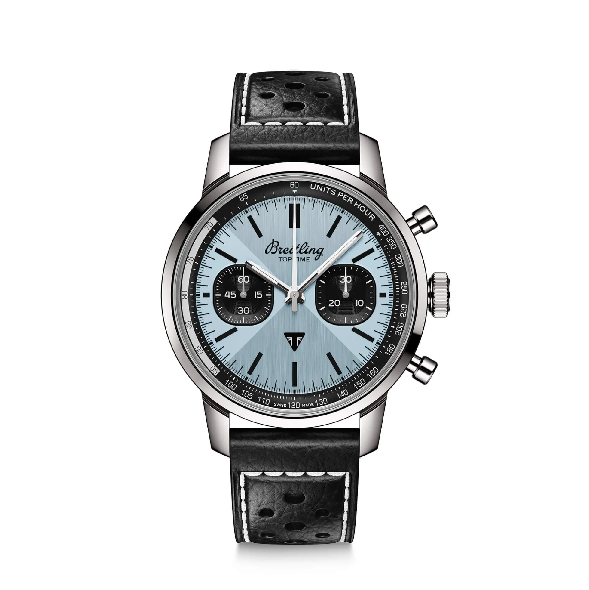 Breitling Top Time B01 Chronograph Watch Ice Blue Dial Black Leather Strap, 41mm