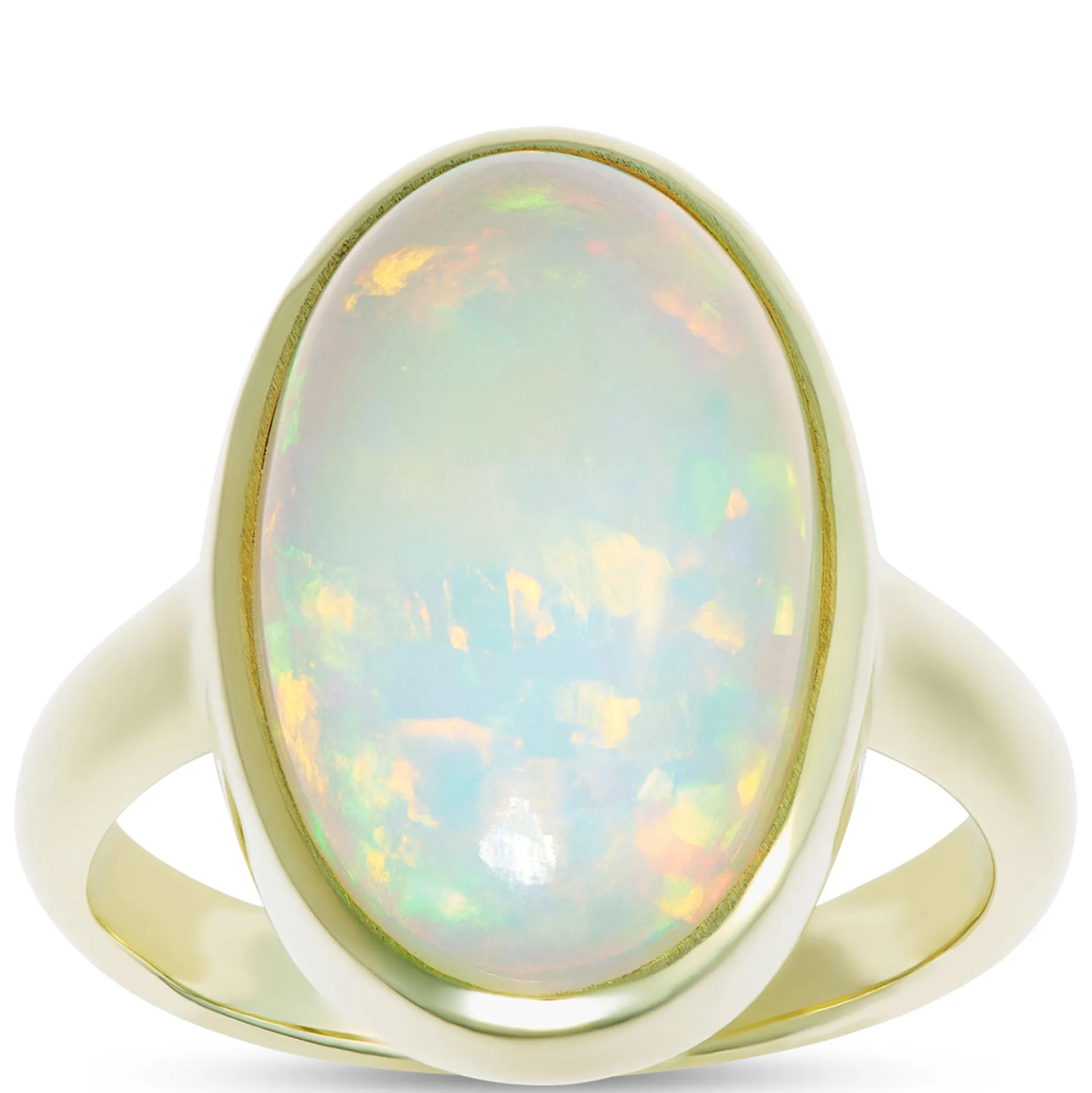 Cabochon Ring with Oval Opal Center Stone, 14K Yellow Gold