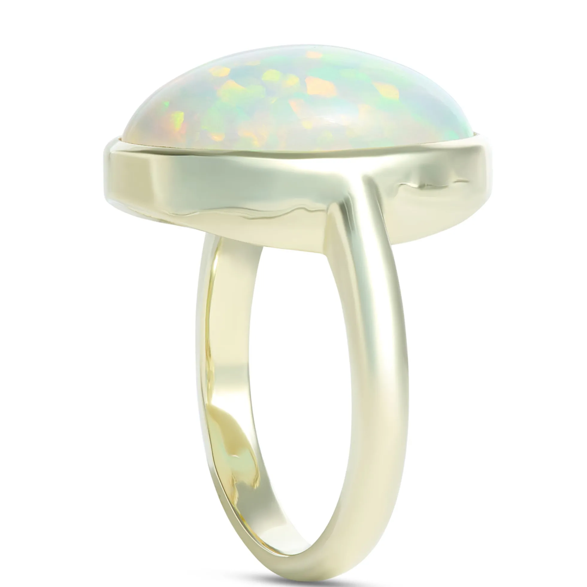 Cabochon Ring with Oval Opal Center Stone, 14K Yellow Gold