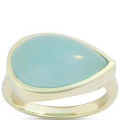 Cabochon Ring with Pear Shaped Aquamarine Gemstone, 14K Yellow Gold