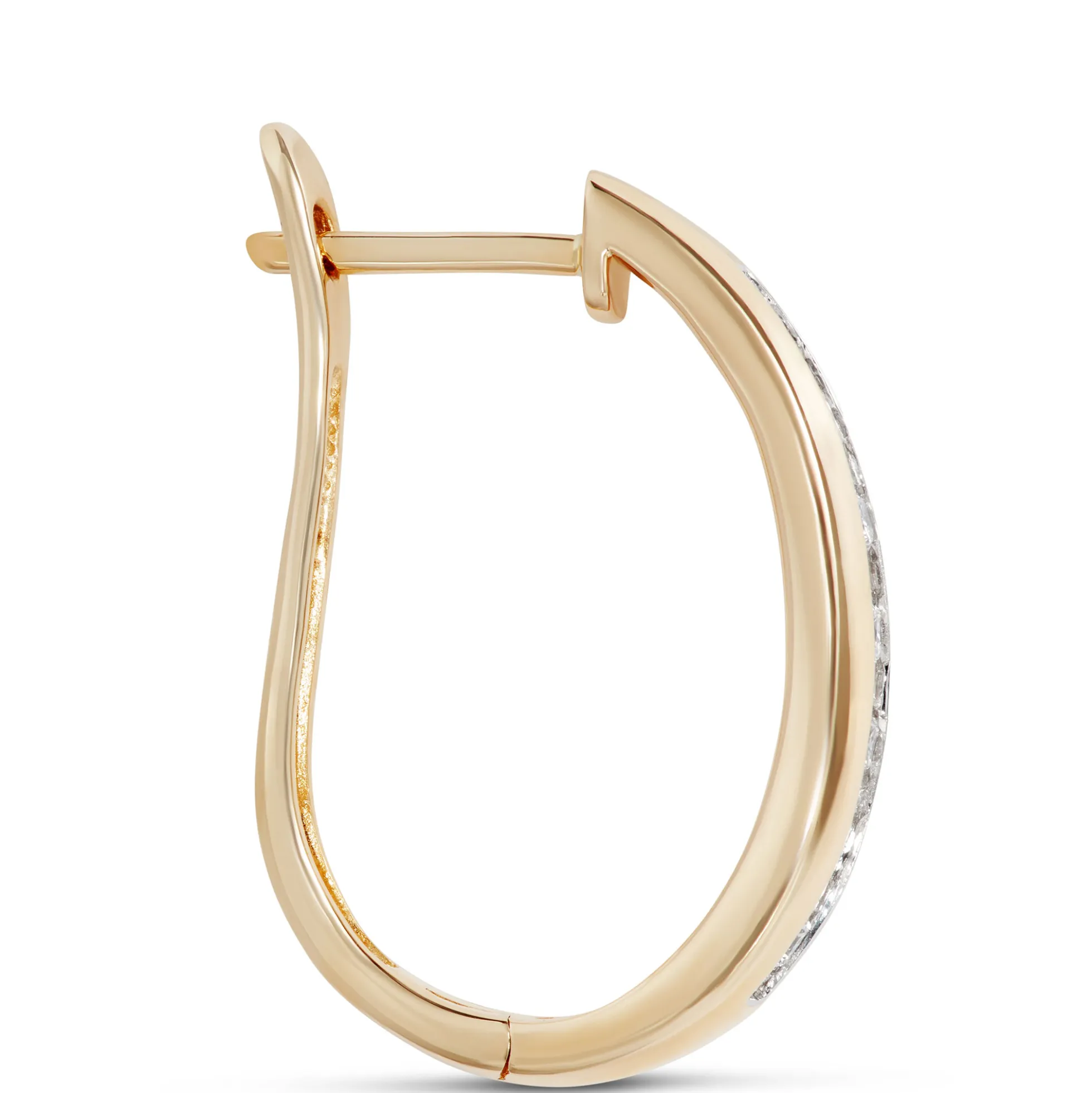 Channel Set Baguette and Round Diamond Hoops, 14K Yellow Gold