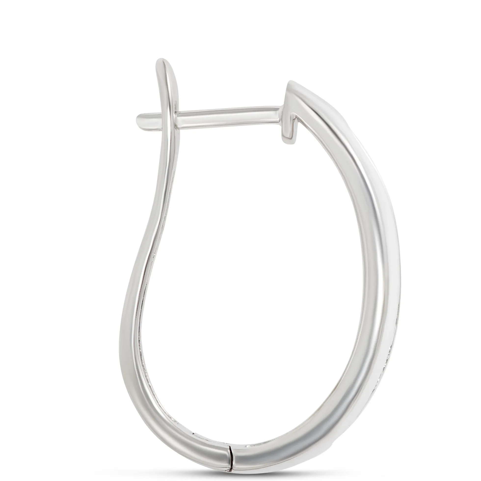 Channel Set Baguette and Round Diamond Hoops, 14K White Gold