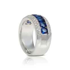 Channel Set Oval Sapphire & Diamond Band 14K