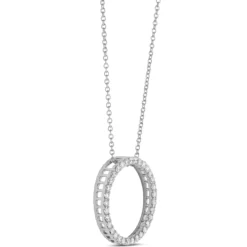 Circle Diamond Pendant Necklace, 14K White Gold