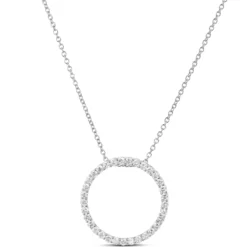 Circle Diamond Pendant Necklace, 14K White Gold