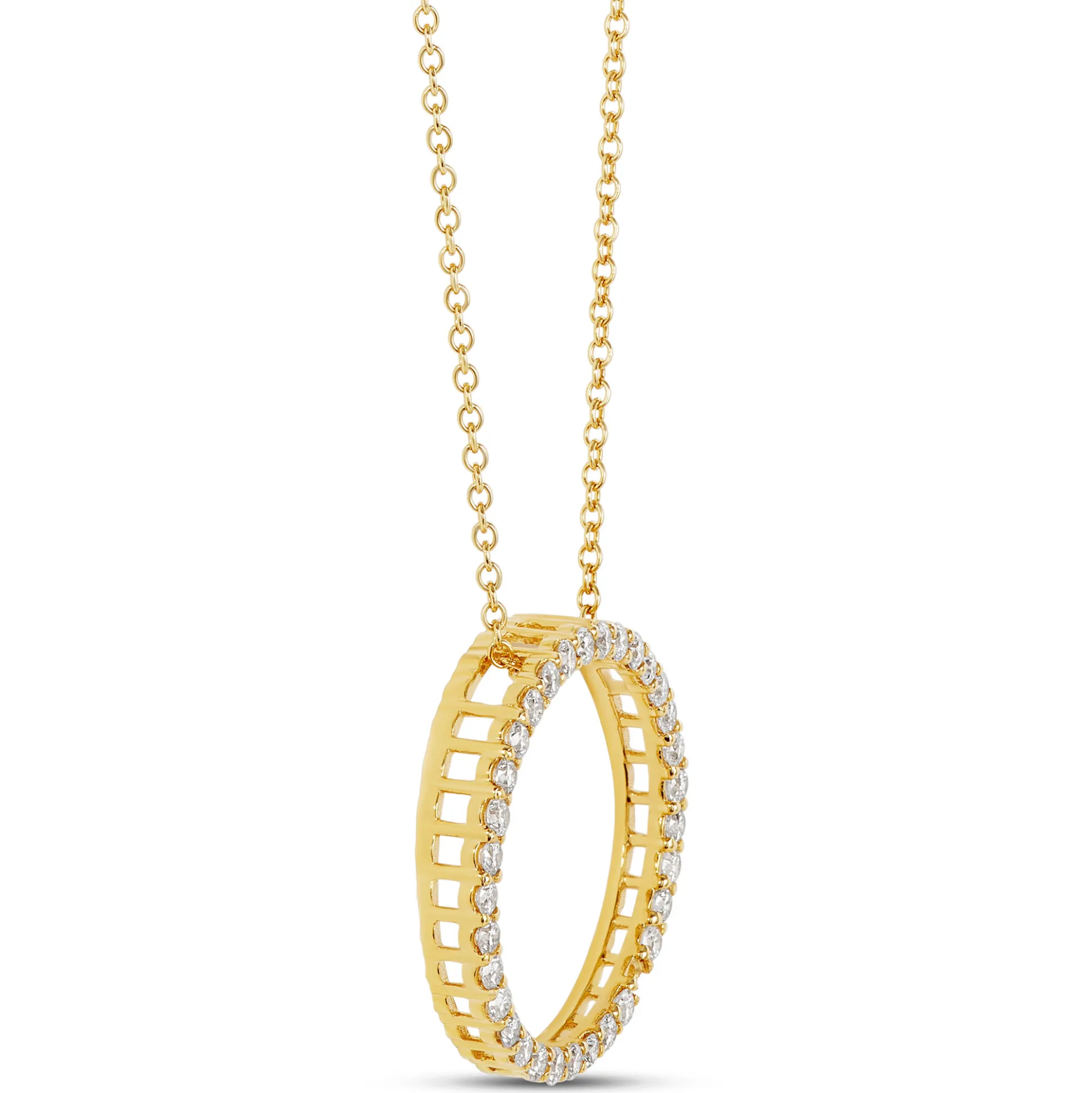 Circle Diamond Pendant Necklace, 14K Yellow Gold