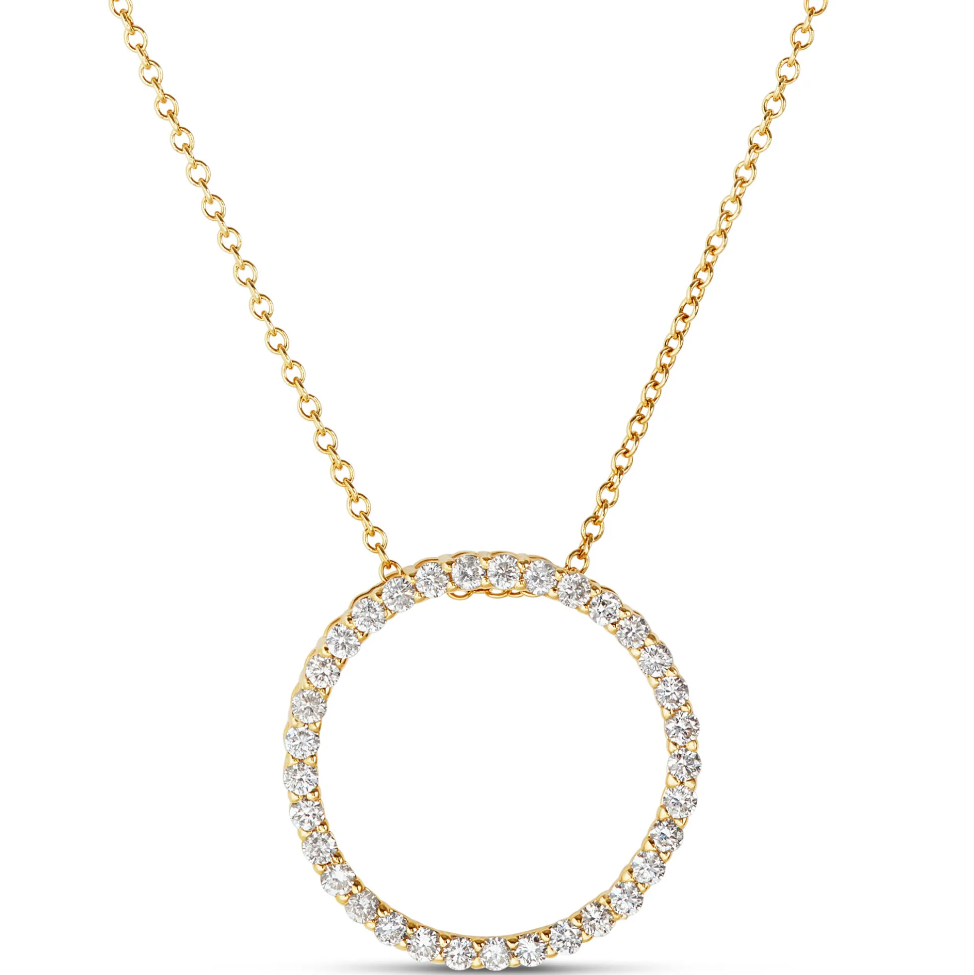 Circle Diamond Pendant Necklace, 14K Yellow Gold