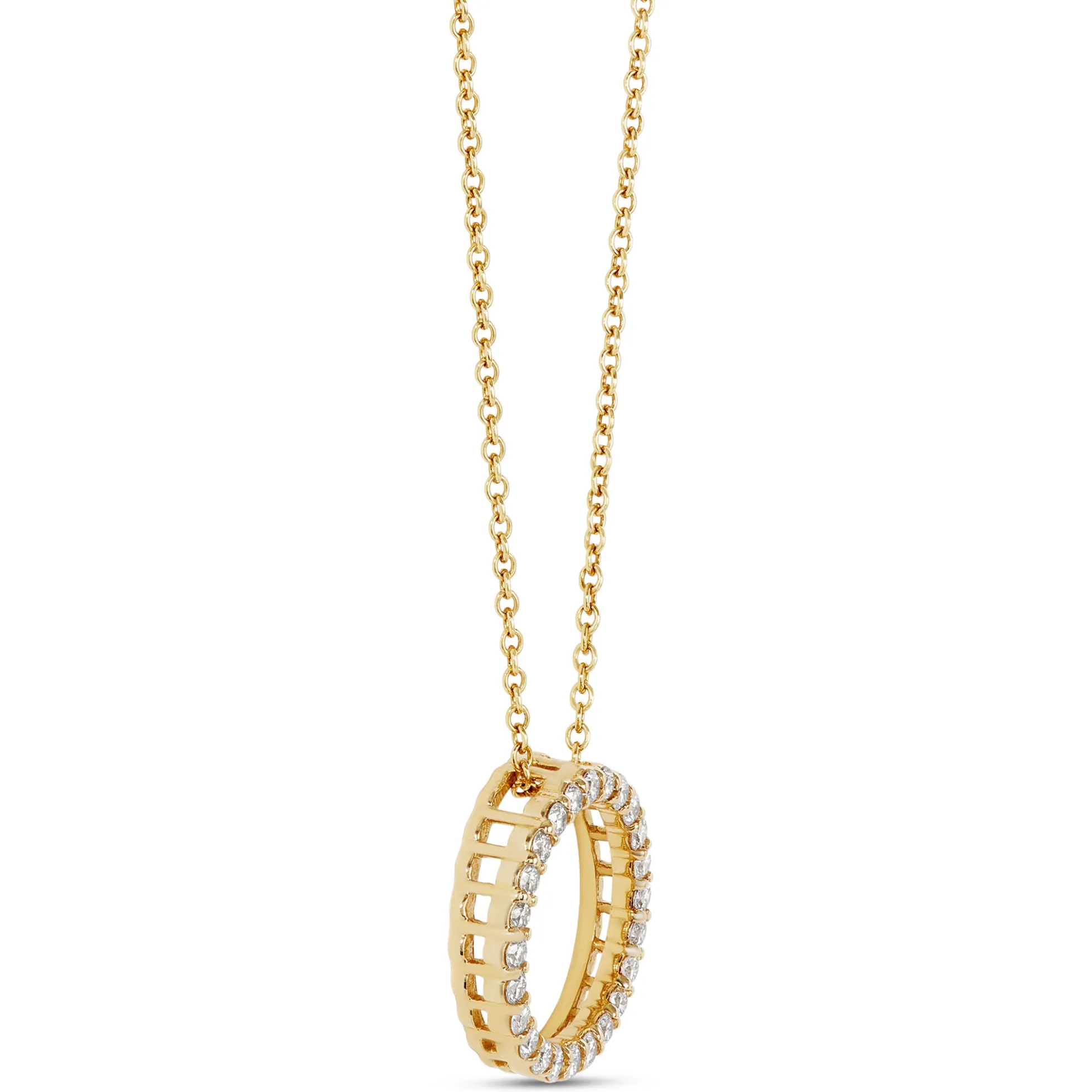 Circle Diamond Pendant Necklace, 14K Yellow Gold
