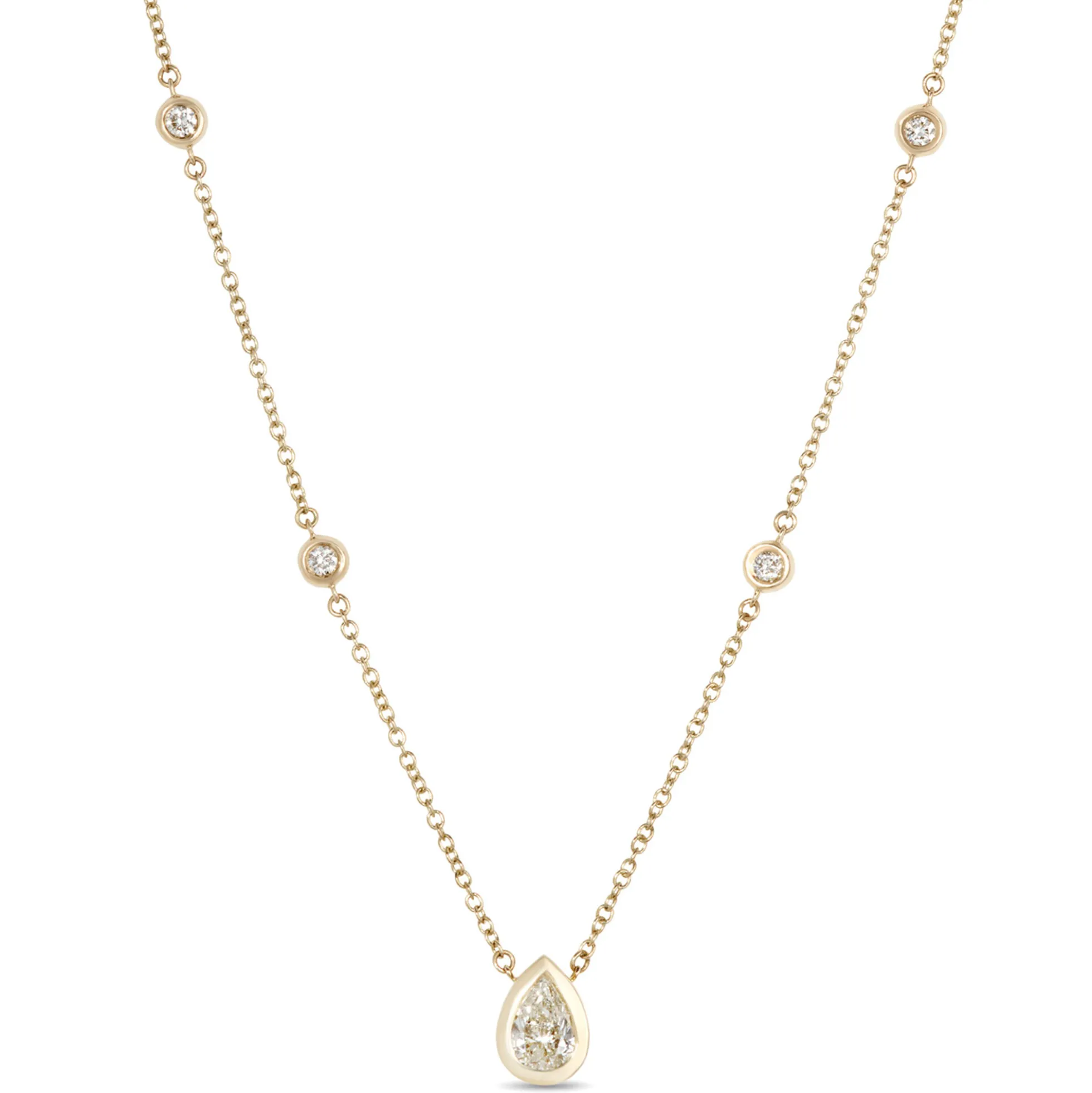 Classic Diamond Station Necklace, ½ Carat Total Weight, 14K Yellow Gold