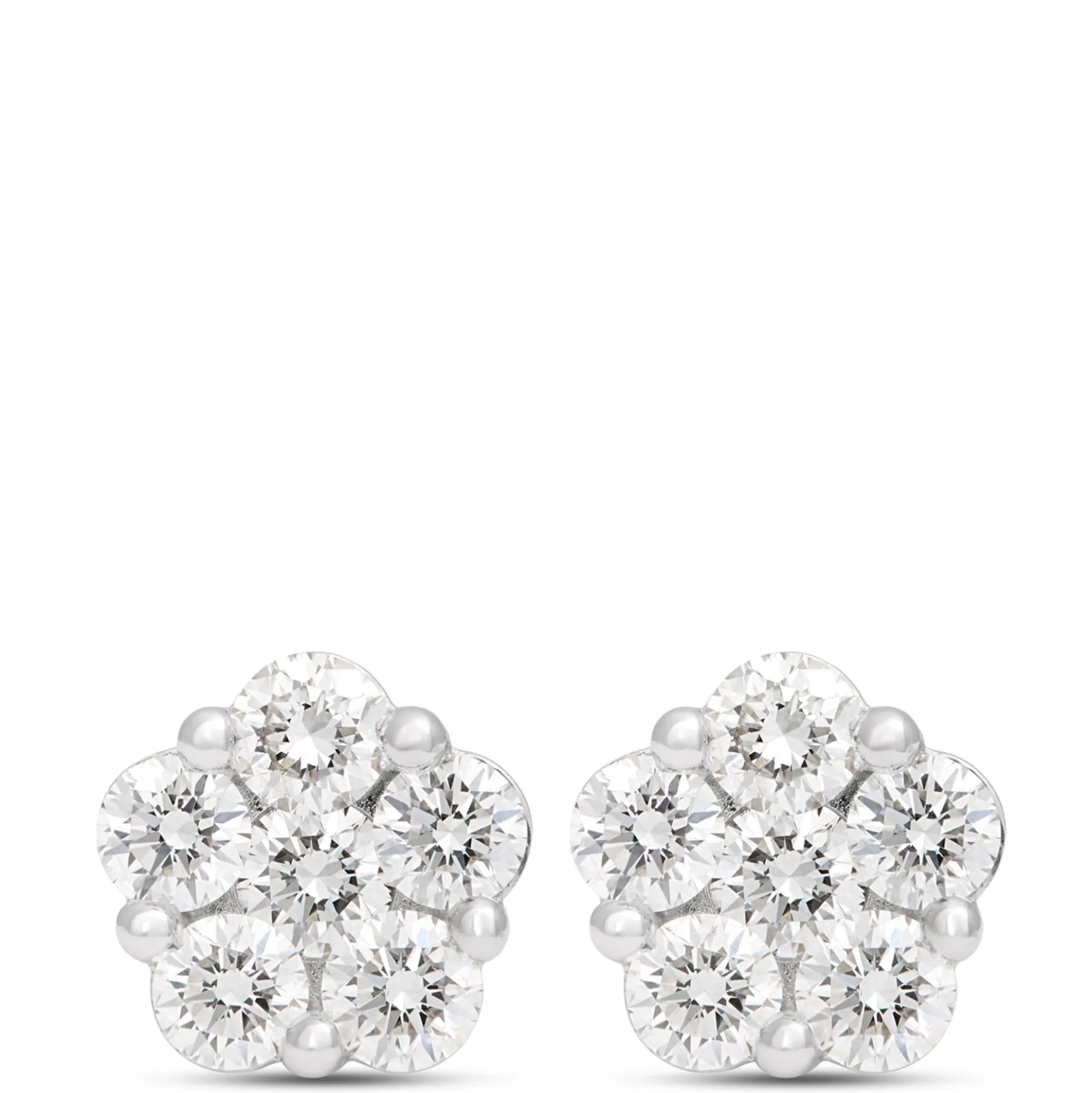 Classic Floral Diamond Studs, 1 Carat, 14K White Gold