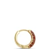 Classic Hoop Earrings With Pave Round Garnet Gemstones, 14K Yellow Gold