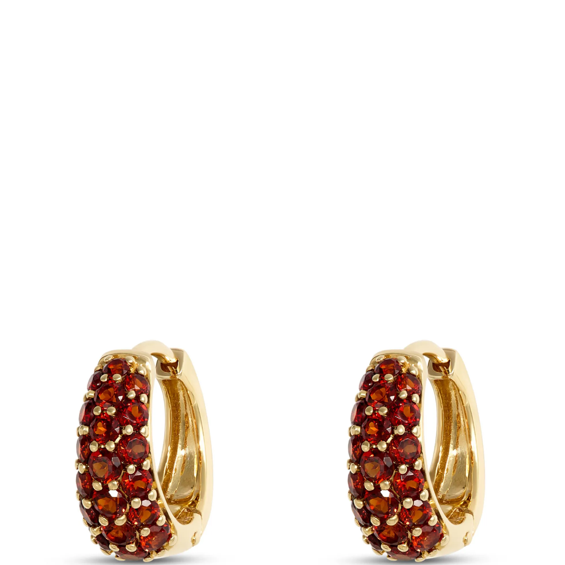 Classic Hoop Earrings With Pave Round Garnet Gemstones, 14K Yellow Gold