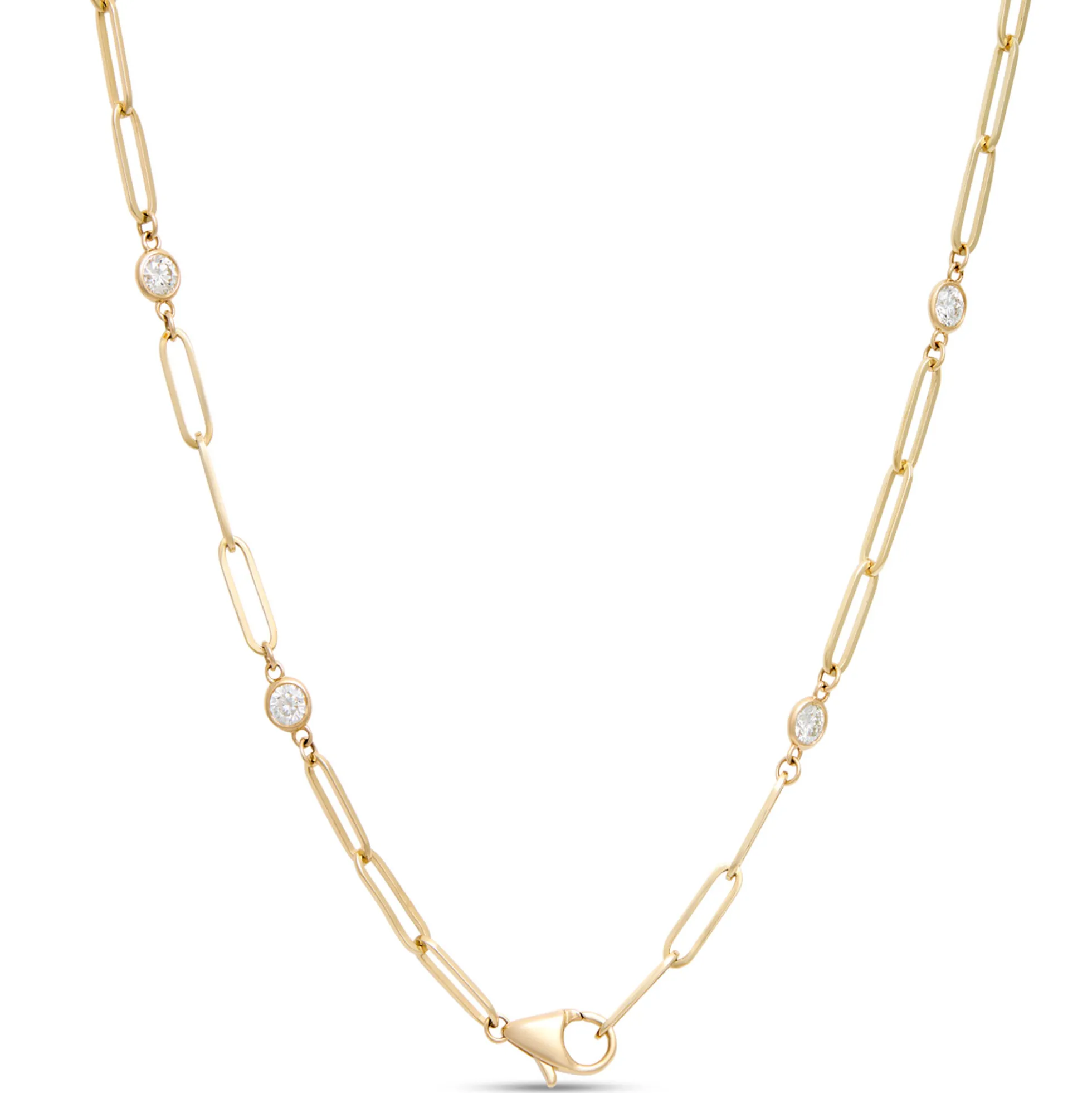 Classic 18-Inch Round Diamond Station Necklace, 1 ½ Total Carat Weight, 14K Yellow Gold