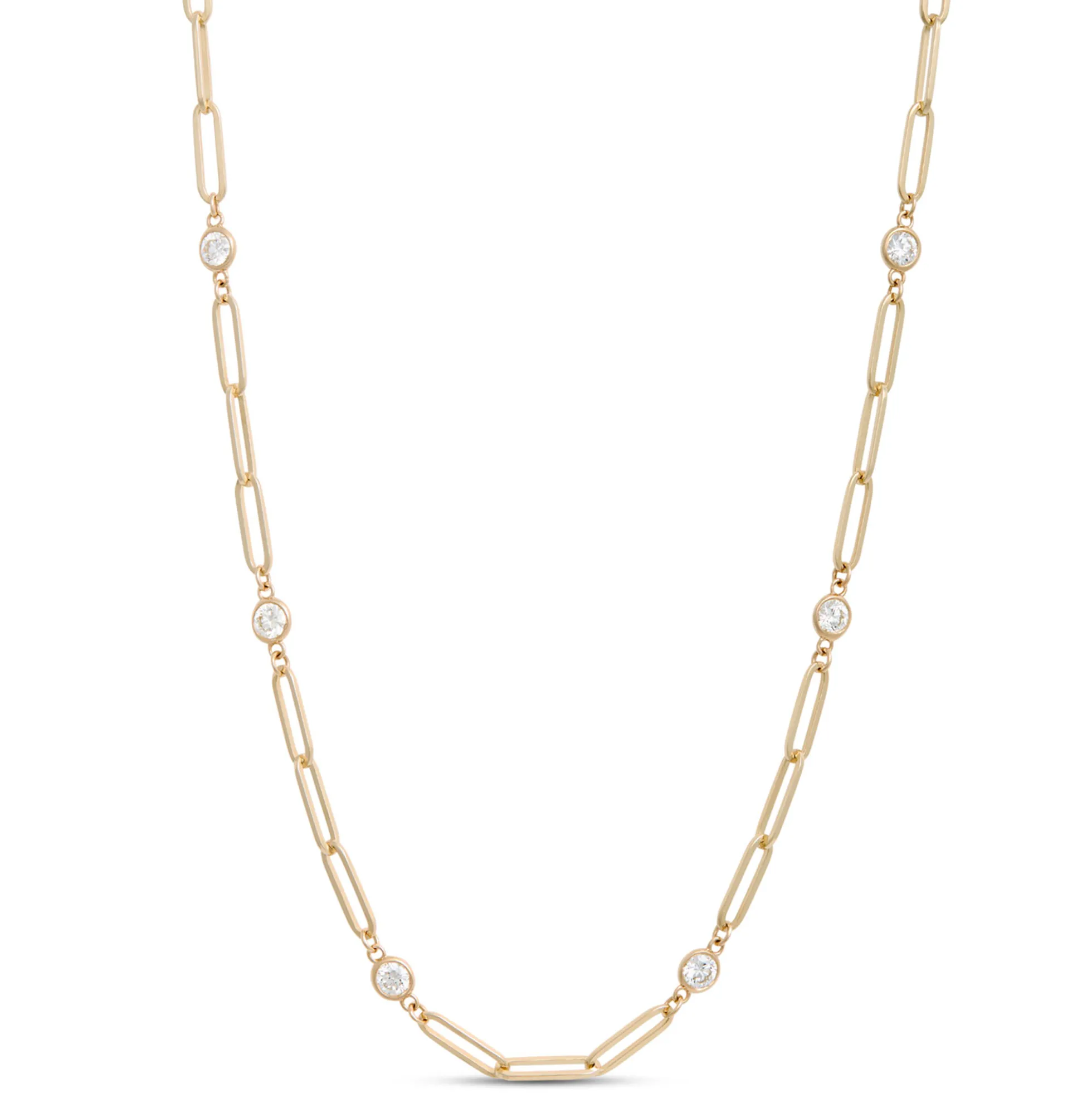 Classic 18-Inch Round Diamond Station Necklace, 1 ½ Total Carat Weight, 14K Yellow Gold