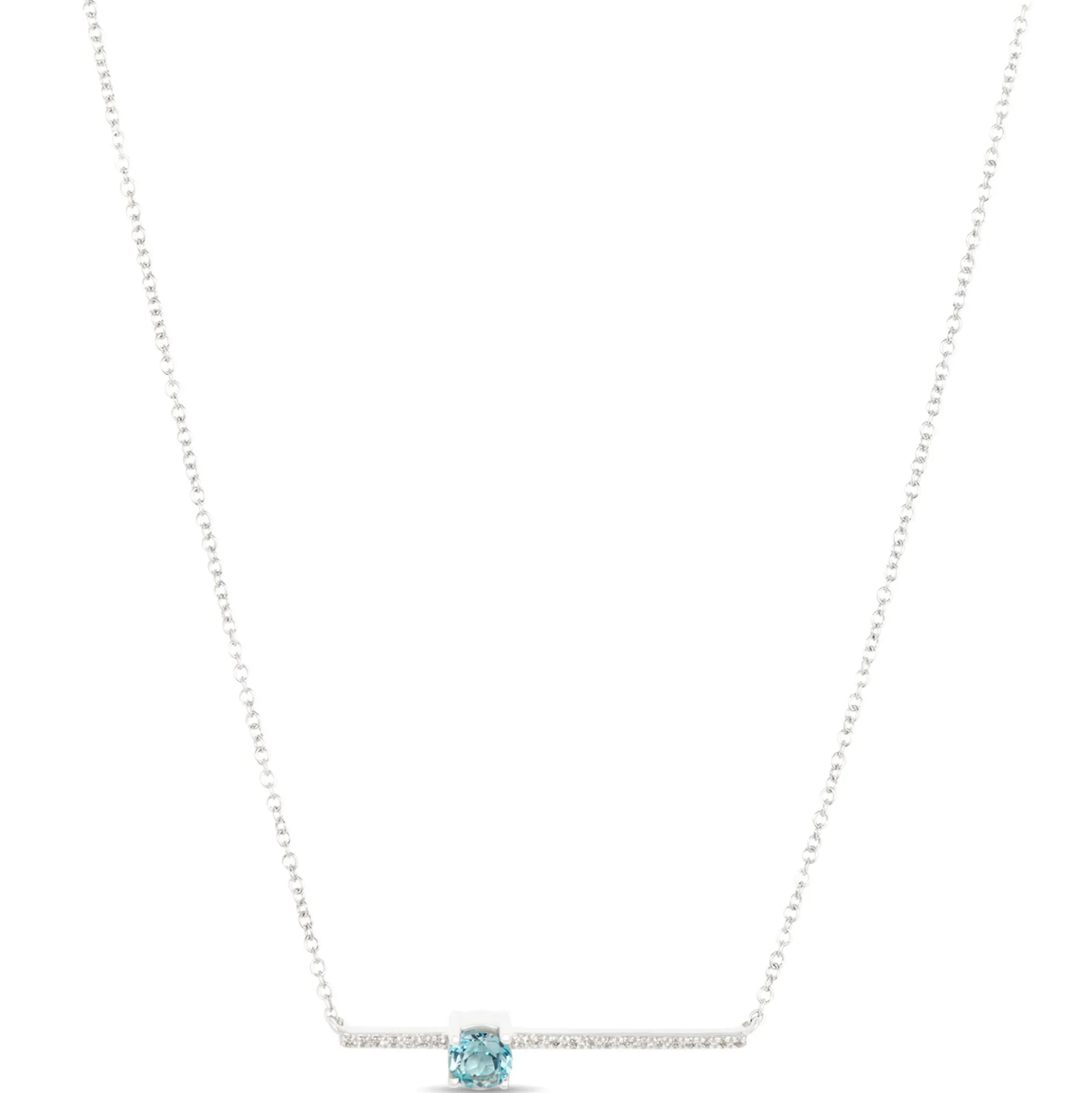 Classic Round Blue Topaz Bar Pendant, 14K Yellow Gold