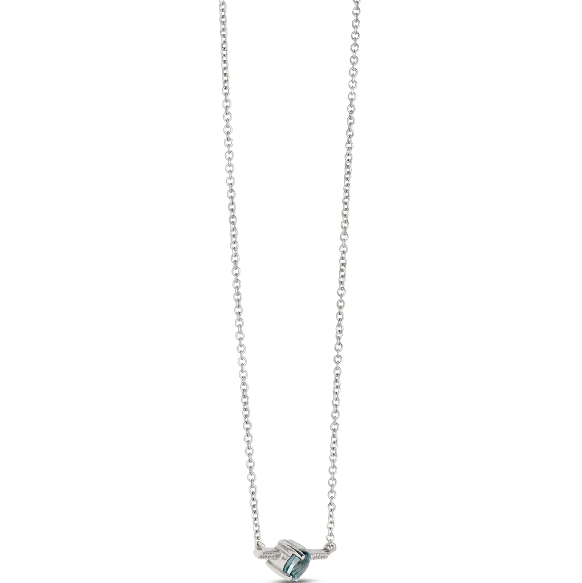 Classic Round Blue Topaz Bar Pendant, 14K Yellow Gold