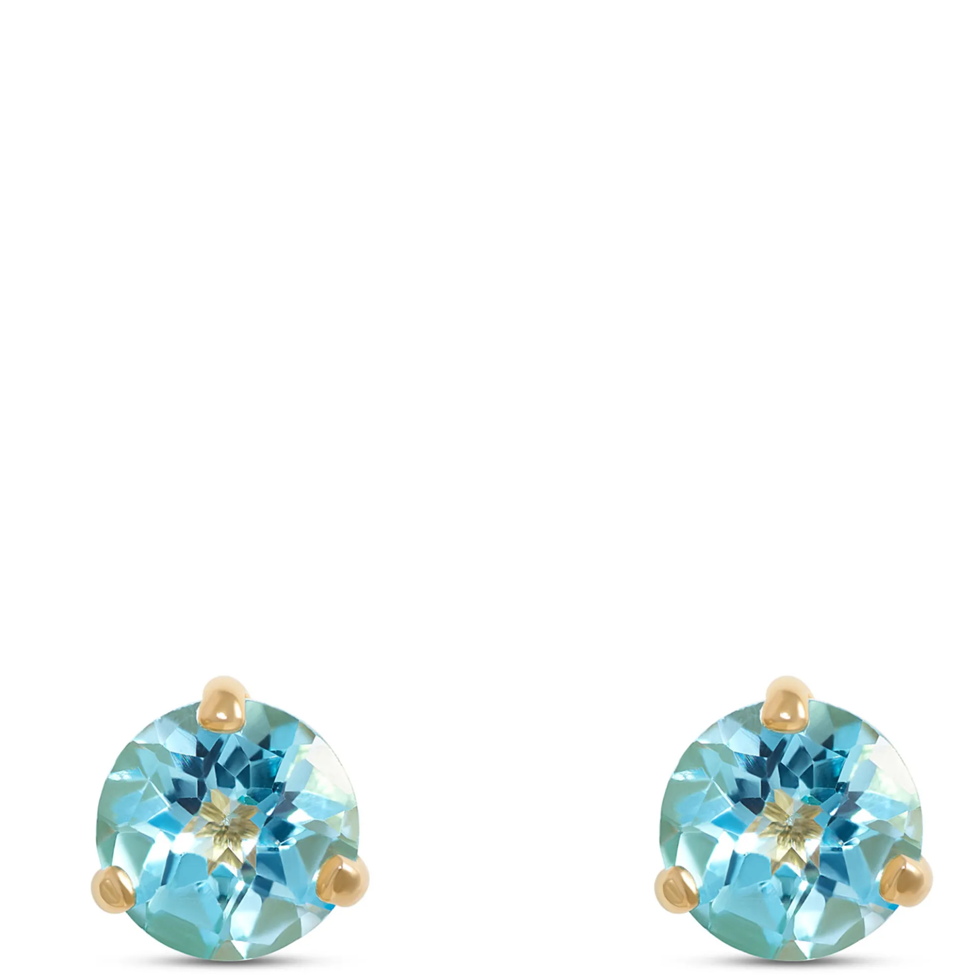 Classic Round Blue Topaz Studs, 14K Yellow Gold