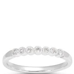 Classic Round Diamond Band with Milgrain Bezels, 1/10 Total Carat Weight, 14K White Gold