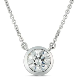 Classic Round Diamond Bezel Pendant, ½ Carat Total Weight, 18K White Gold