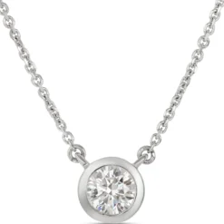 Classic Round Diamond Bezel Pendant, ⅓ Carat Total Weight, 18K White Gold