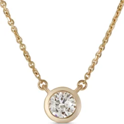 Classic Round Diamond Bezel Pendant, ⅓ Carat Total Weight, 18K Yellow Gold