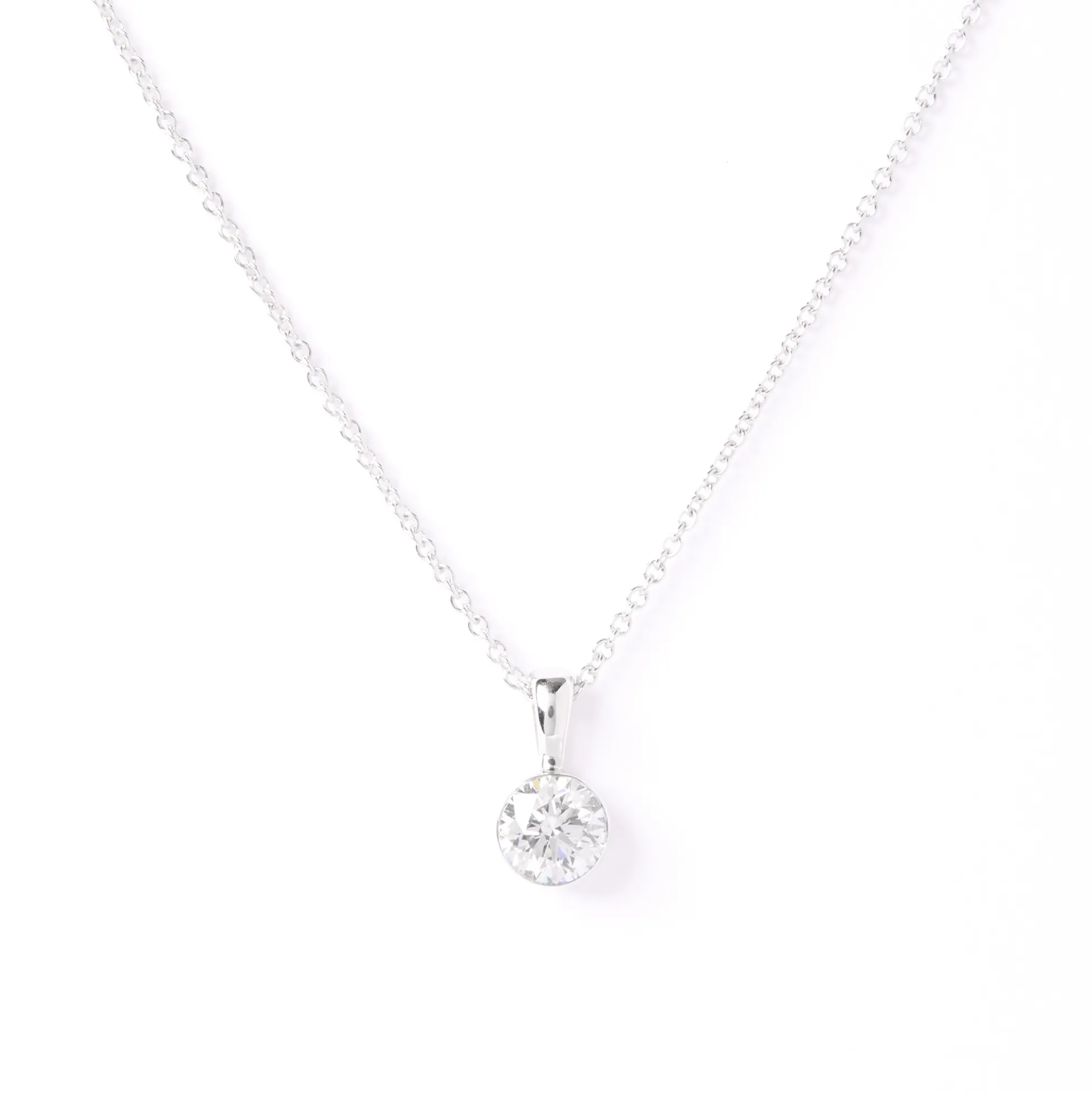 Classic Round Diamond Invisible Bezel Pendant, ½ Carat Total Weight, 14K White Gold