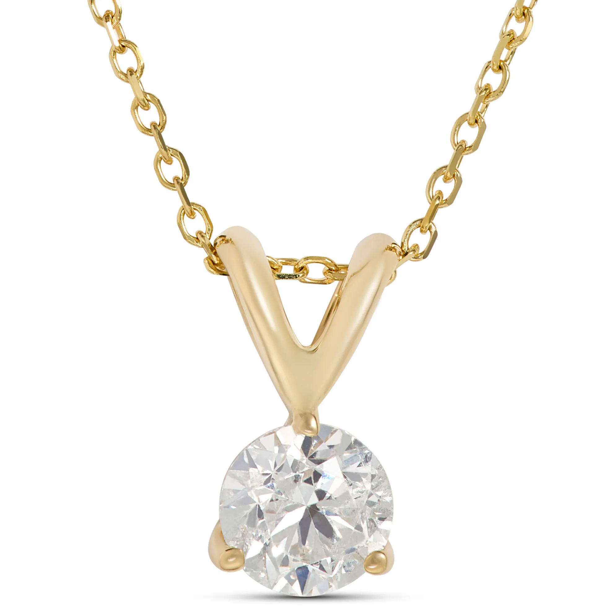 Classic Round Diamond Pendant, ½ Carat Total Weight, 14K Yellow Gold