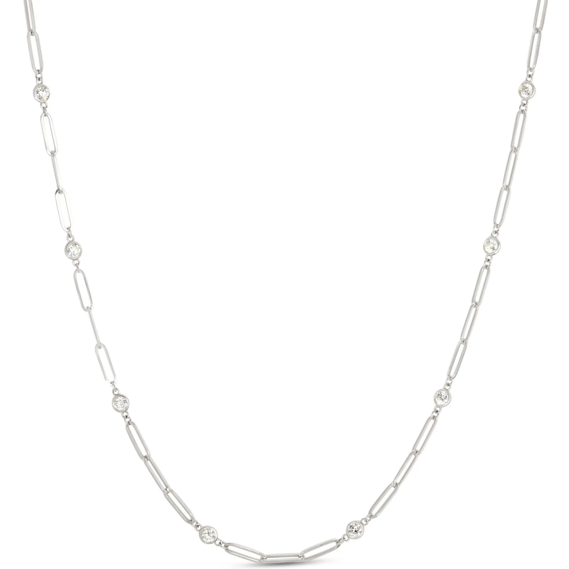 Classic Round Diamond Station Necklace, 1 ½ Carat Total Weight, 14K White Gold