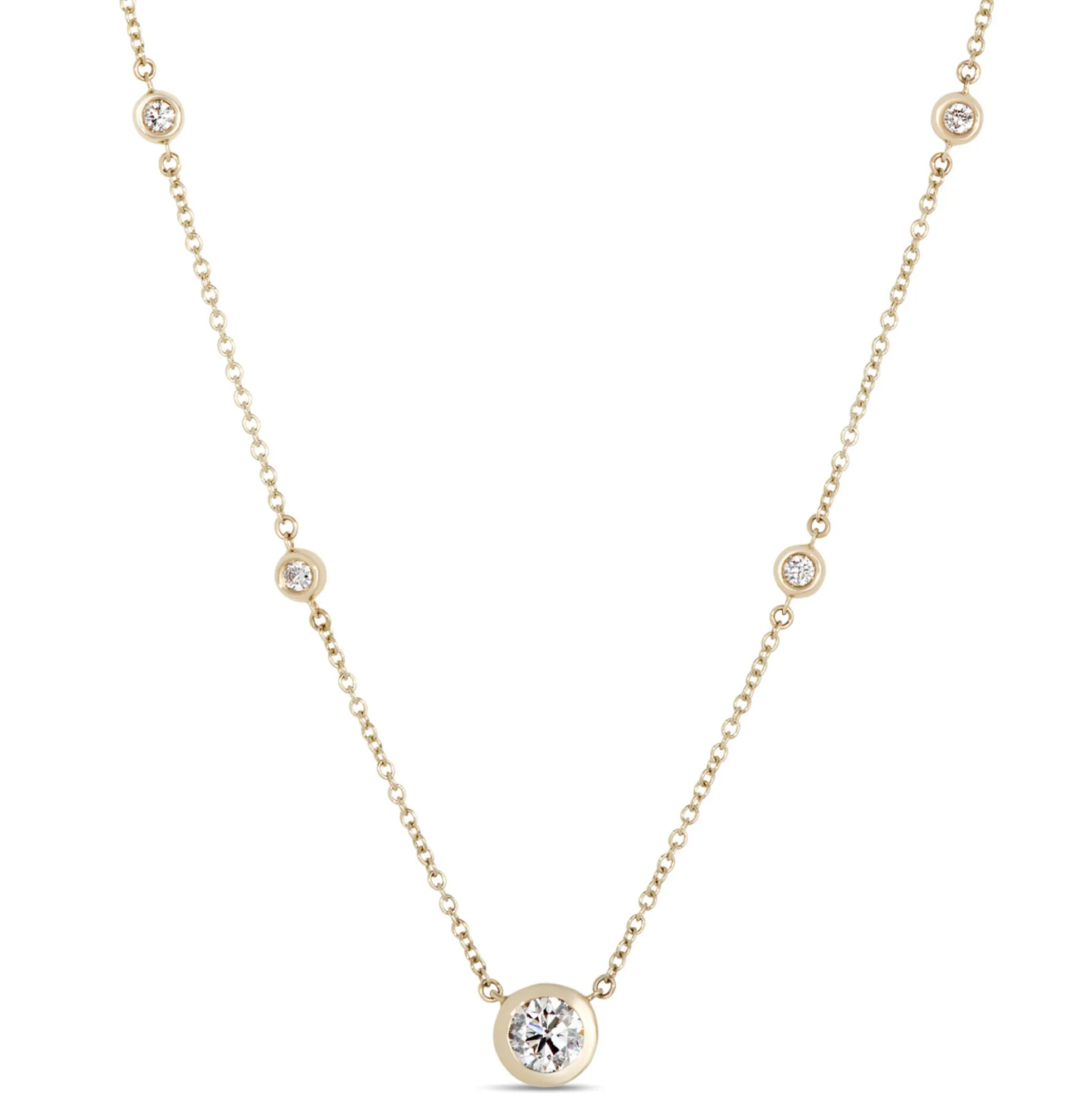 Classic Round Diamond Station Necklace, ½ Carat Total Weight, 14K Yellow Gold