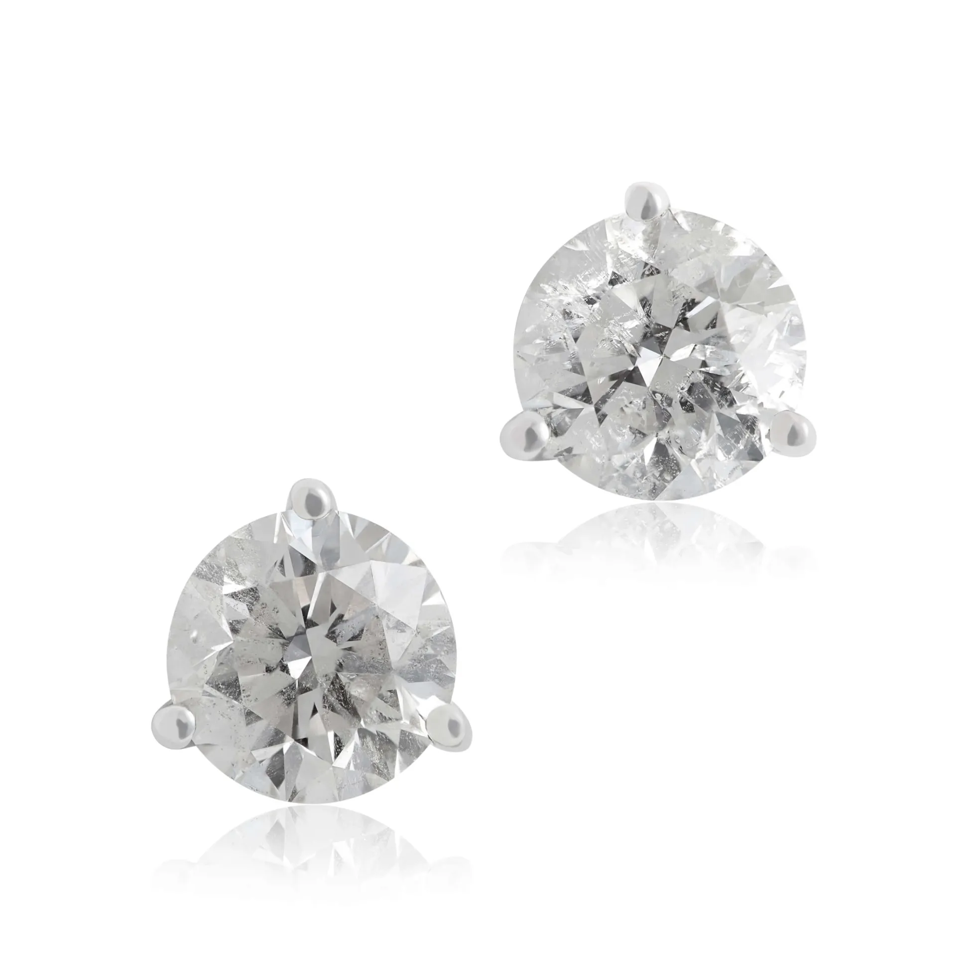 Classic Round Diamond Studs, 1.5 Carat Total Weight, in 14K White Gold