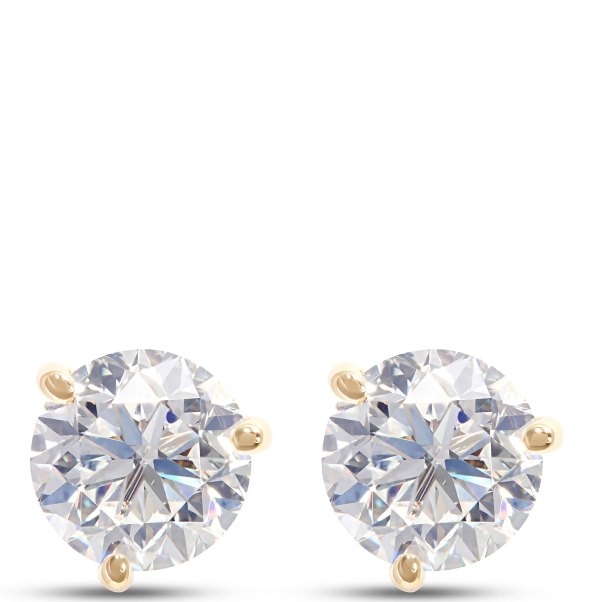 Classic Round Diamond Studs, 2 Total Carat Weight, 14K Yellow Gold