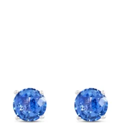 Classic Round Sapphire Studs, 14K White Gold