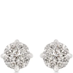 Cluster Diamond Studs, 1 Carat Total Weight, 14K White Gold